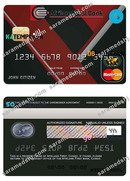 Congo Afriland First bank mastercard credit card template in PSD format, fully editable
